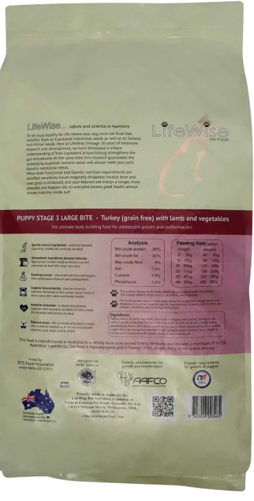 Lifewise Puppy Stage 3 18kg Grain Free Turkey-Lamb & Veg [Siz:18kg]